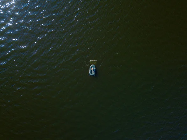 Vue Dessus Drone Aerila Bateau Pêche Sur Eau — Photo