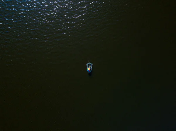 Aerila Drone Vista Superior Barco Pesca Água — Fotografia de Stock