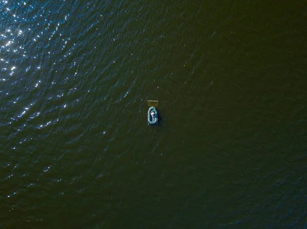 Vista Superior Del Dron Aerila Barco Pesca Agua — Foto de Stock