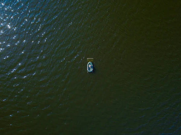 Aerila Drone Top View Fishing Boat Water — Stock Photo, Image