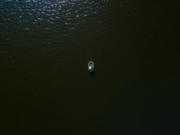 Aerila Drone Top View Fishing Boat Water — Stock Photo, Image