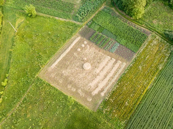 Campos Agrícolas Trigo Maduro Aldeia Ucraniana Vista Aérea Drones — Fotografia de Stock