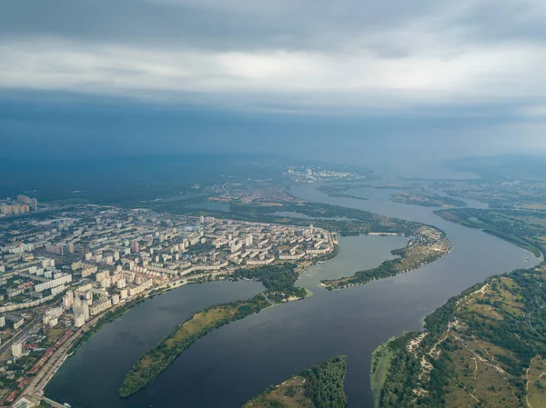 Vista Aérea Del Río Dniéper Ciudad Kiev Desde Arriba Día — Foto de Stock