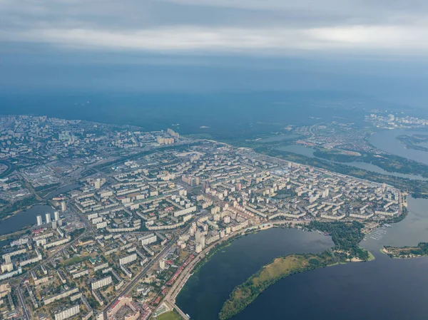 Vue Aérienne Fleuve Dniepr Ville Kiev Haut Journée Ensoleillée Été — Photo