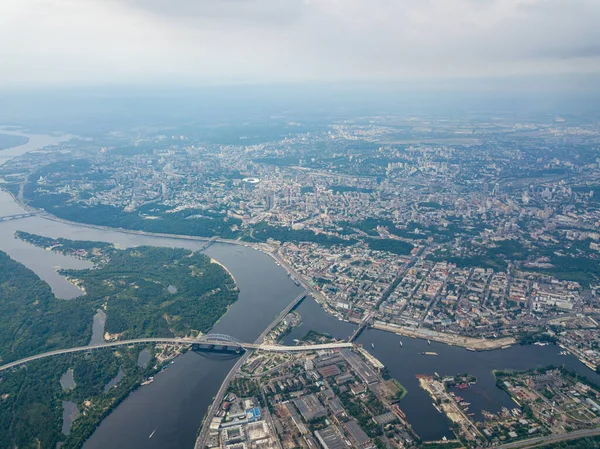 Vista Aérea Del Río Dniéper Ciudad Kiev Desde Arriba Día — Foto de Stock
