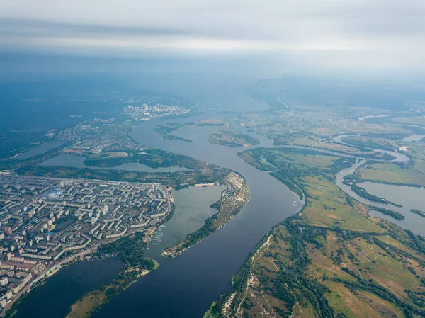 Vista Aérea Del Río Dniéper Ciudad Kiev Desde Arriba Día — Foto de Stock