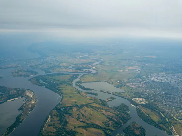 Vista Aérea Del Río Dniéper Ciudad Kiev Desde Arriba Día — Foto de Stock