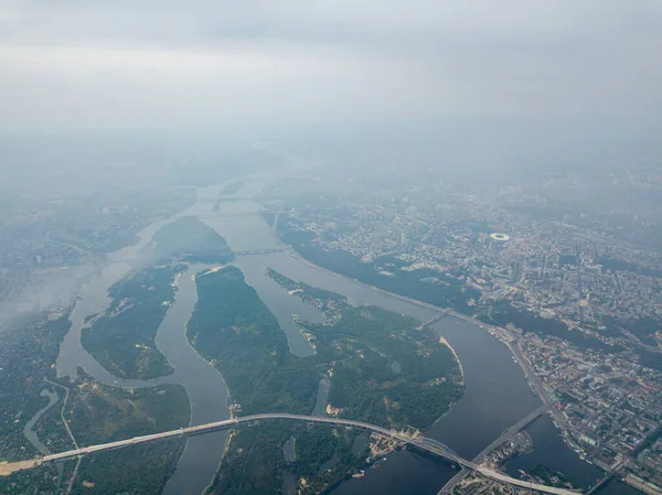 Vue Aérienne Fleuve Dniepr Ville Kiev Haut Journée Ensoleillée Été — Photo