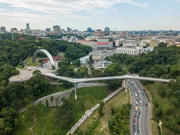 Vue Aérienne Sur Drone Pont Piétonnier Kiev — Photo