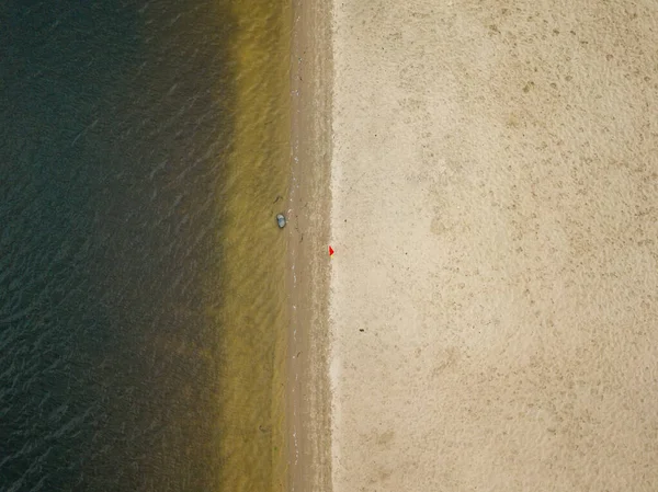 Aerial Drone View Boat Empty Sandy Beach Dnieper River Kiev — Stock Photo, Image