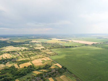 Aerila İHA görüntüsü. Ukrayna 'daki tarım arazileri üzerine yaz yağmuru.