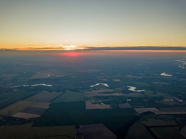 Sunset Agricultural Fields Ukraine Aerial Drone View — Stock Photo, Image