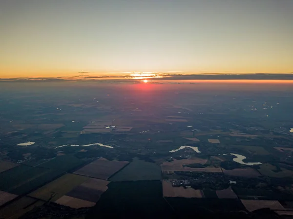 Sunset Agricultural Fields Ukraine Aerial Drone View — Stock Photo, Image