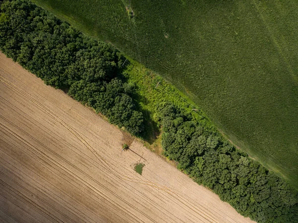 Vista Aérea Drones Fronteiras Geométricas Suaves Dos Campos Agrícolas Ucranianos — Fotografia de Stock