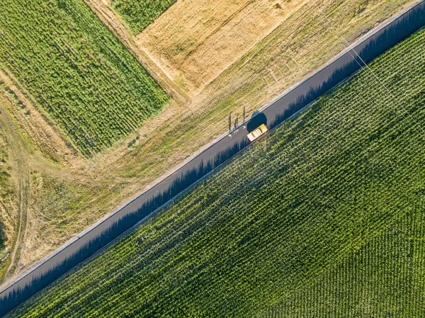 Vue Aérienne Sur Drone Frontières Géométriques Lisses Des Champs Agricoles — Photo