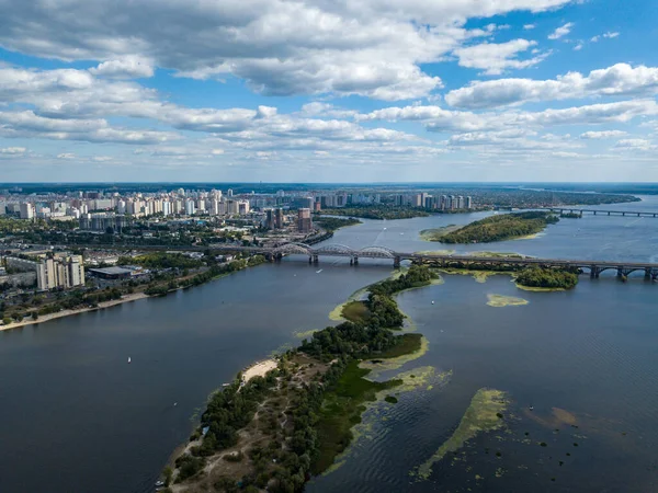 Flygdrönare Utsikt Över Floden Dnepr Kiev — Stockfoto