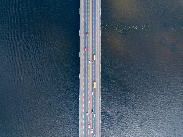 Aerial Drone View Cars Travel Paton Bridge Kiev — Stock Photo, Image