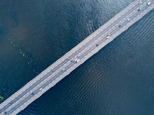 Vue Aérienne Sur Drone Voitures Traversent Pont Paton Kiev — Photo