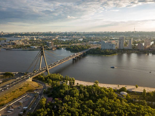 Flygdrönare Över North Bridge Över Dnepr Kiev — Stockfoto