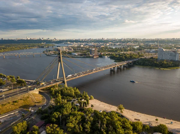 Flygdrönare Över North Bridge Över Dnepr Kiev — Stockfoto