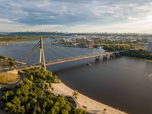 Vue Aérienne Par Drone Pont Nord Sur Dniepr Kiev — Photo