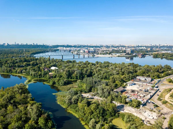 Letecký Pohled Řeku Dněpru Kyjevě — Stock fotografie