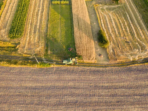 Flygdrönare Skördat Ukrainskt Vetefält — Stockfoto