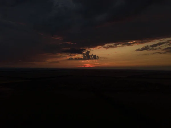 Letecký Pohled Západ Slunce Nad Ukrajinskými Zemědělskými Poli — Stock fotografie