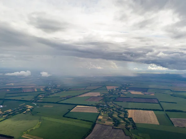 Aerial Drone View Rain Clouds Ukrainian Field Raining — Stock Photo, Image