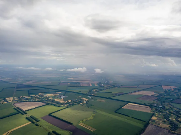 Aerial Drone View Rain Clouds Ukrainian Field Raining — Stock Photo, Image