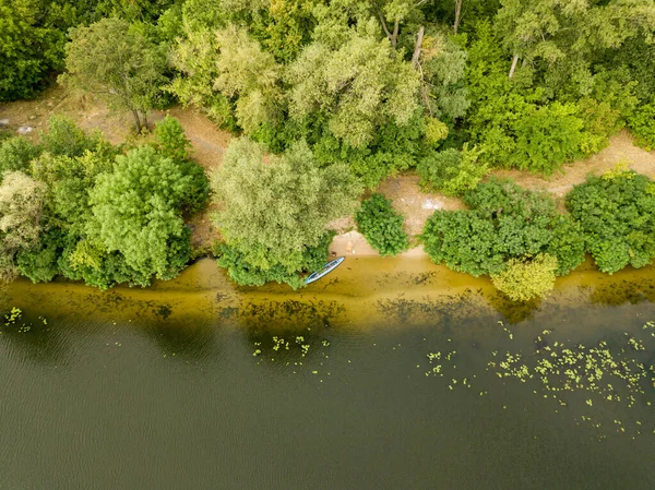 Aerial View Green Bank Dnieper River Summer Day — Stock Photo, Image