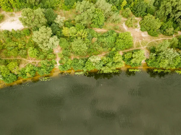 Aerial View Green Bank Dnieper River Summer Day — Stock Photo, Image