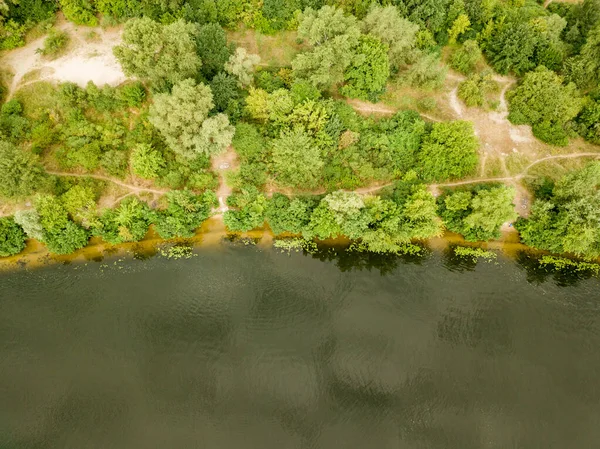 Vista Aérea Orilla Verde Del Río Dniéper Día Verano —  Fotos de Stock