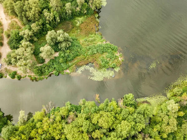Aerial View Green Bank Dnieper River Summer Day — Stock Photo, Image