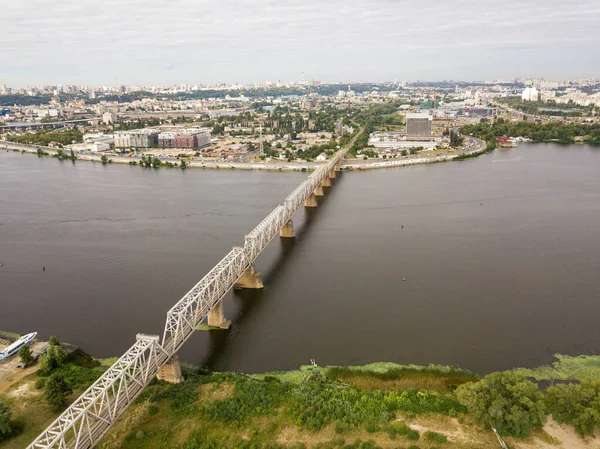 Flygdrönare Järnvägsbro Över Floden Dnepr Kiev — Stockfoto