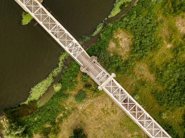 Vista Aérea Drones Ponte Ferroviária Sobre Rio Dnieper Kiev — Fotografia de Stock