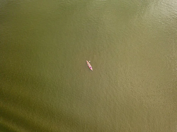 Bateau Kayak Sur Rivière Jour Été Vue Aérienne Drone — Photo