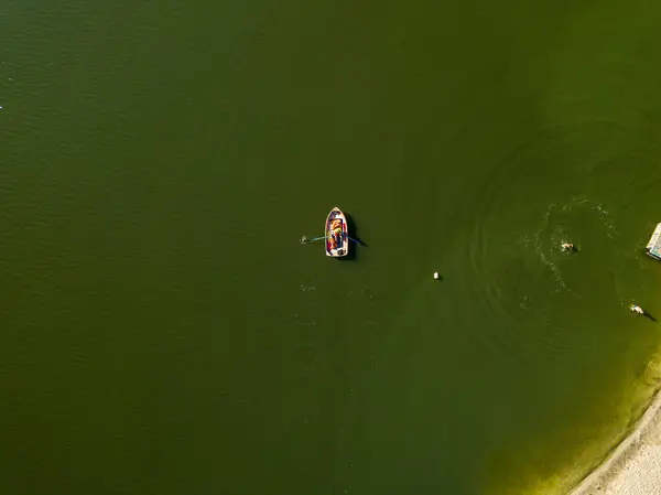 Aerial Drone View Fishing Boat River — Stock Photo, Image