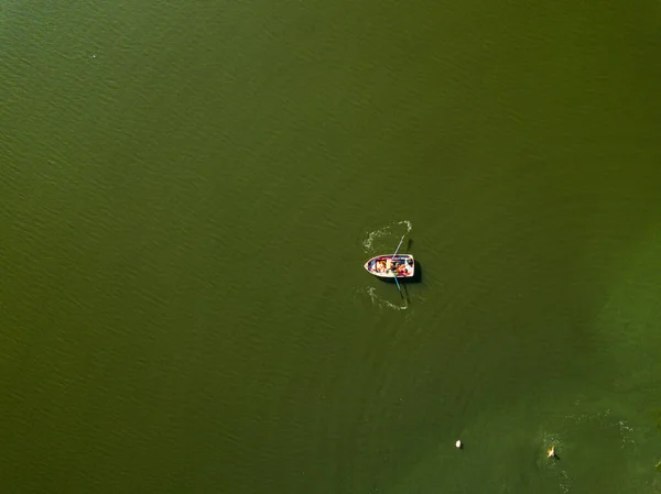 Aerial Drone View Fishing Boat River — Stock Photo, Image