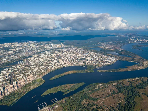 Vista Alta Del Río Dniéper Kiev Una Nube Sobre Ciudad — Foto de Stock