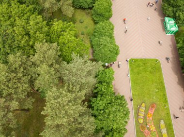 Hava aracı görüntüsü. Parktaki çiçek tarhı..