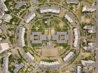 Hava aracı görüntüsü. Kiev 'de gülen yüz evi.