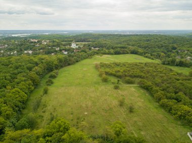Hava aracı görüntüsü. Yeşil bahar ormanı