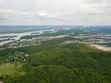 Hava aracı görüntüsü. Yeşil bahar ormanı