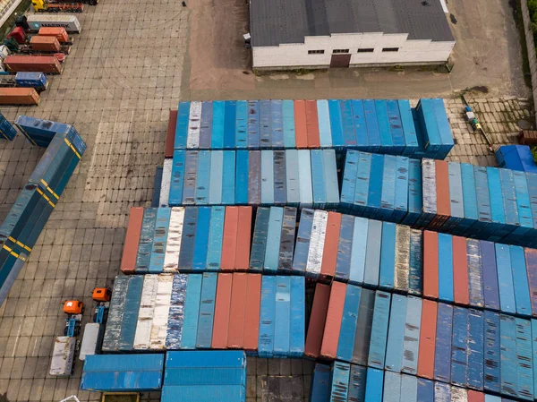 Contenedores Carga Multicolores Ferrocarril Vista Aérea Del Dron —  Fotos de Stock