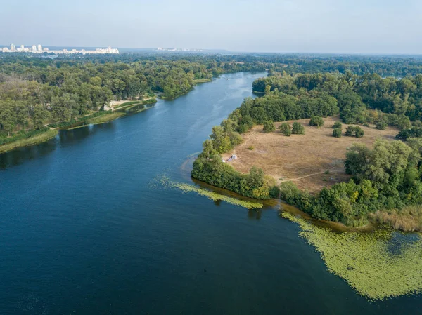 Повітряний Дрон Зелений Берег Дніпра Літній Сонячний День — стокове фото