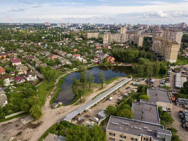 Vue Aérienne Sur Drone Paysage Urbain Kiev — Photo