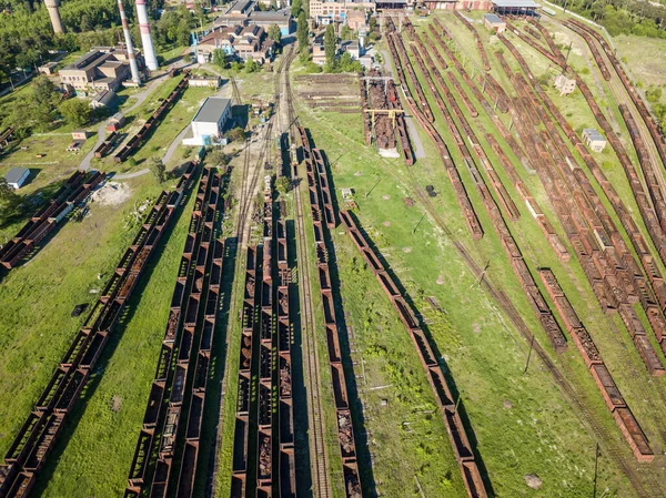 Trenes Carga Ferrocarril Depósito Vista Aérea — Foto de Stock
