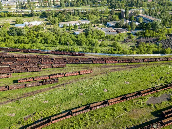 Trenes Carga Ferrocarril Depósito Vista Aérea — Foto de Stock