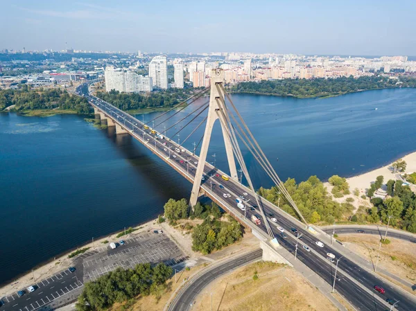 Veduta Aerea Del Drone Ponte Nord Kiev Fiume Dnieper Una — Foto Stock